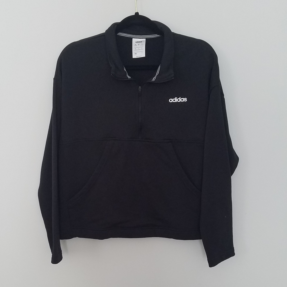 Adidas Black Oversized Logo Zip Pullover Boxy XL
